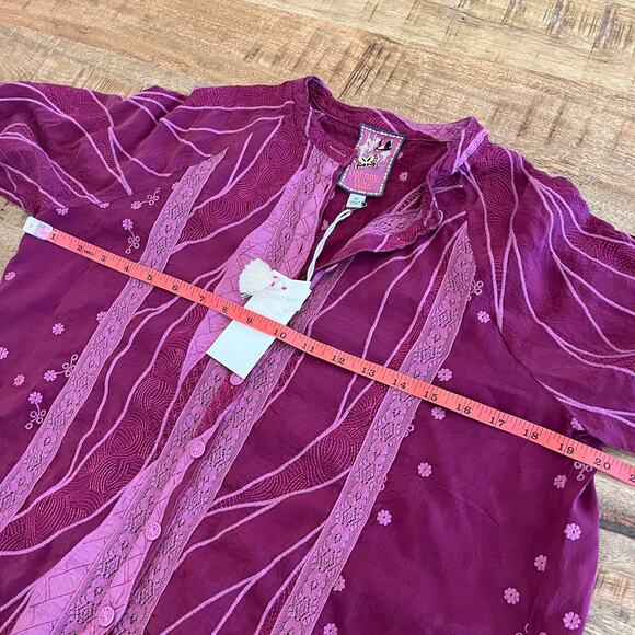 NWT Johnny Was Chamylla Blouse Top XS Embroidered Button Boho Floral Eyelet Plum - Picture 11 of 12